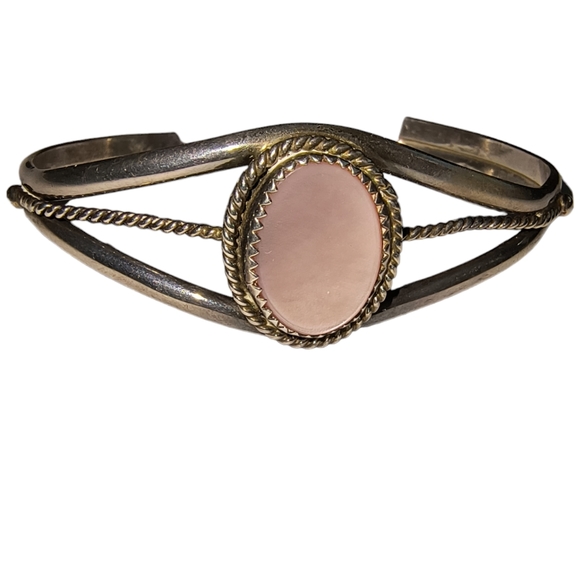 Jewelry - Vintage Signed Native American Pink Shell and Sterling Silver Cuff Brace…